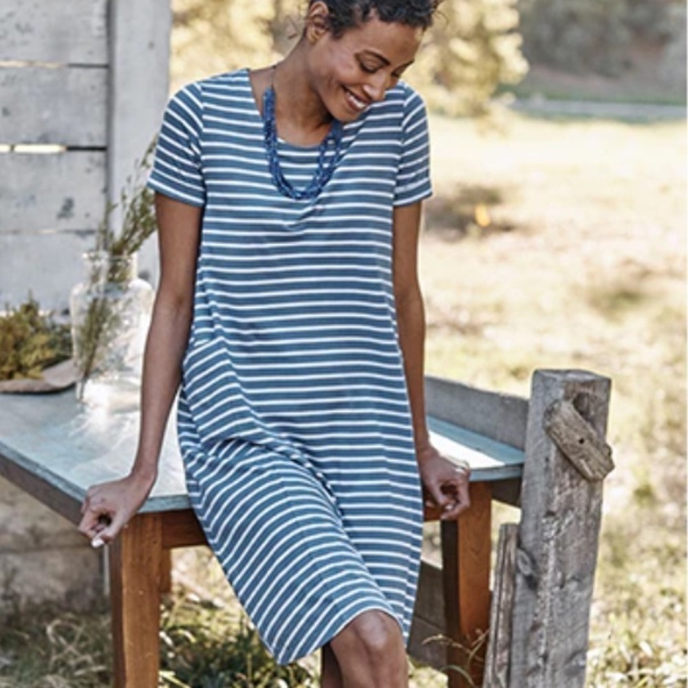 J. Jill NWT Short Sleeve A-Line Scoop Neck Casual Cotton/Modal Stripe Dress M/P